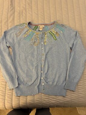 Sundance - Light Blue Embellished Collar Cotton Cardigan - Size M
